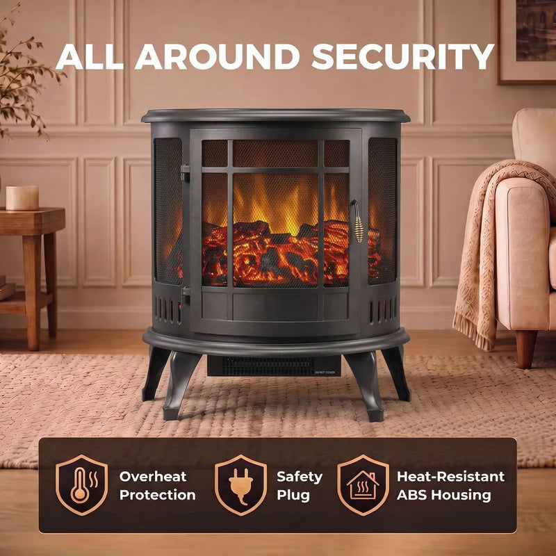 HOMCOM Electric Fireplace Stove, Freestanding Electric Fire Heater with Realistic LED Flame, 2000W, Black
