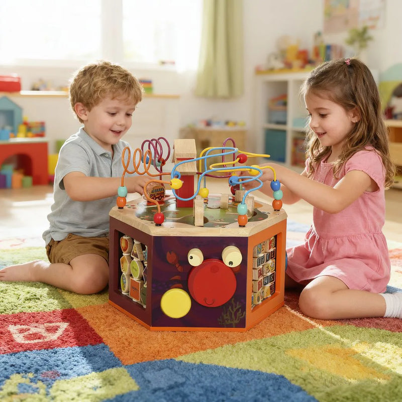 AIYAPLAY 8 in 1 Wooden Activity Cube with Bead Maze, Shape Sorter, for Kids Boys Girls 18 Months