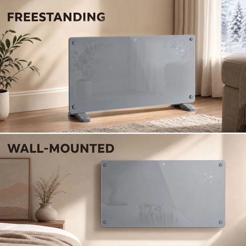 HOMCOM 2000W Smart Panel Heater Wall Mounted & Freestanding, Electric Heater with Weekly Timer, Open Window & Anti-Frost, Grey