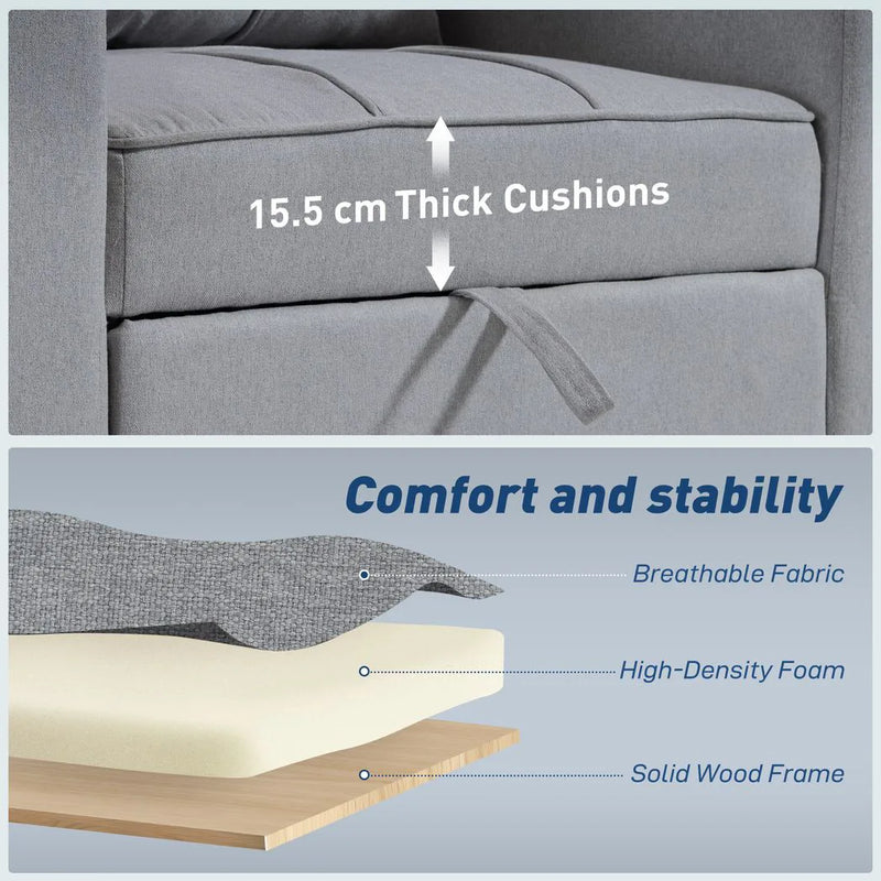 HOMCOM 3-in-1 Single Sofa Bed, Convertible Sleeper Chair Bed - Light Grey