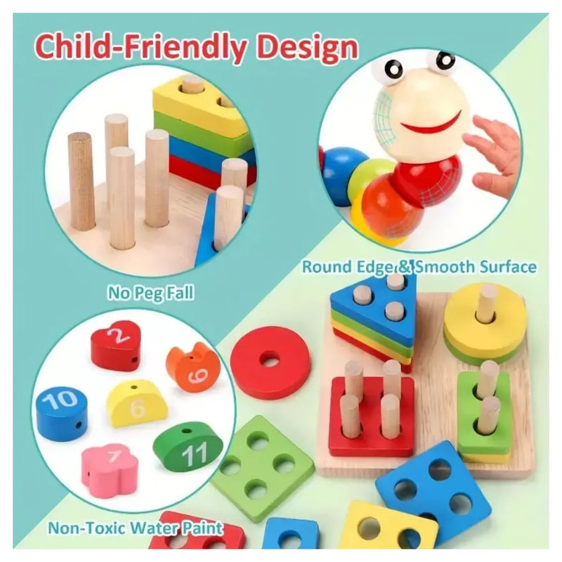 9 in 1 Wooden Toys Rattle Bell Drum Column Set Musical Instruments Sensory Music