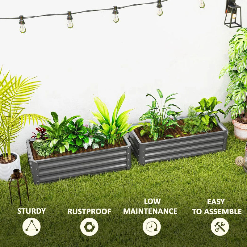 Outsunny Set of Two 110 x 50cm Steel Planter Boxes -  Light Grey