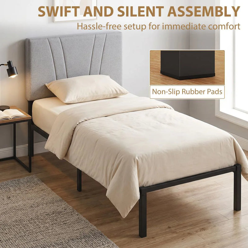 HOMCOM 3FT Single Bed Frame with Upholstered Headboard and Underbed Storage, Black and Light Grey