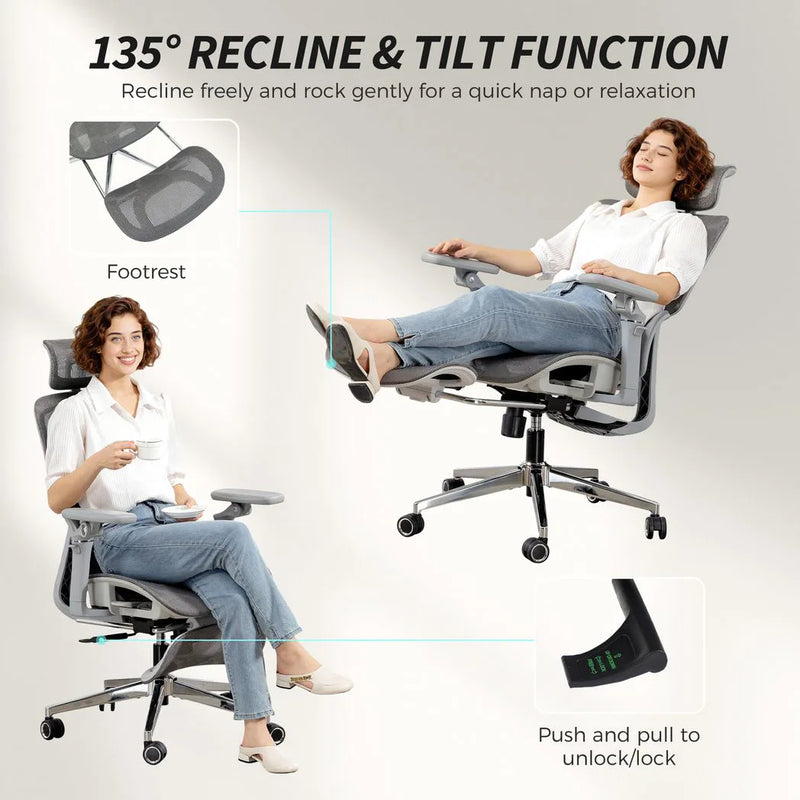 HOMCOM Ergonomic Office Chair, High Back Mesh Desk Chair, Grey