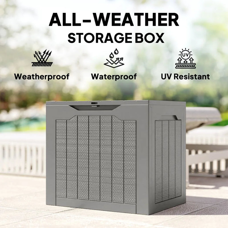Outsunny 73L Plastic Garden Storage Box, Outdoor Storage Box with Handles, Waterproof Outdoor Storage Container, Khaki