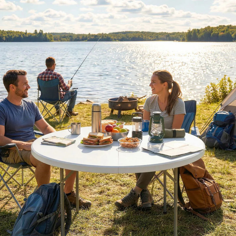 Outsunny 4ft Folding Picnic Table, Camping Table with Non-slip Foot Pads and Metal Frame, 100 kg Load, for Garden, White