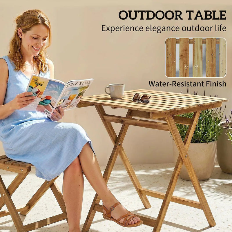 Outsunny Outdoor Coffee Table Foldable Wooden Garden Table for Patio Balcony Natural Wood