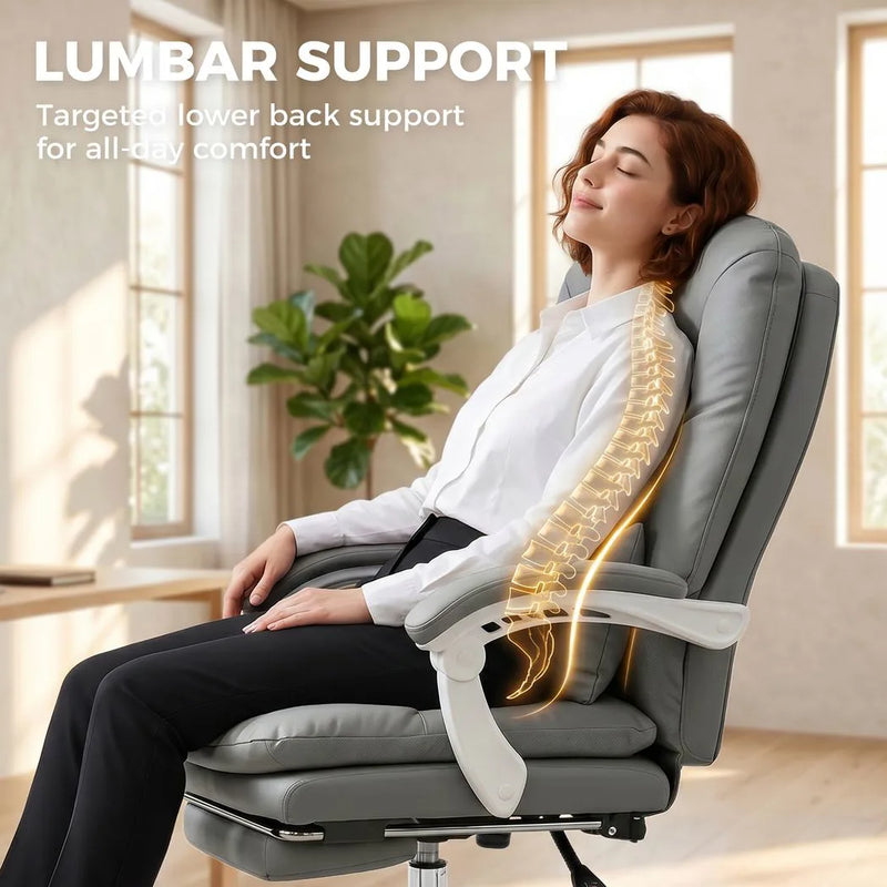 HOMCOM Ergonomic Executive Office Chair, Reclining Desk Chair with Lumbar Support, Footrest, Plush Thick Cushion, Grey