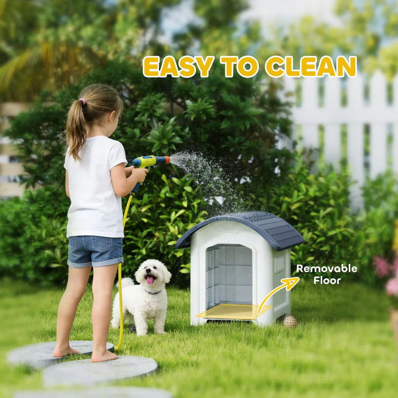 PawHut Outdoor Dog Kennel, Plastic Dog House with Removable Floor, Waterproof Roof, Raised Floor, 71 x 60 x 63 cm