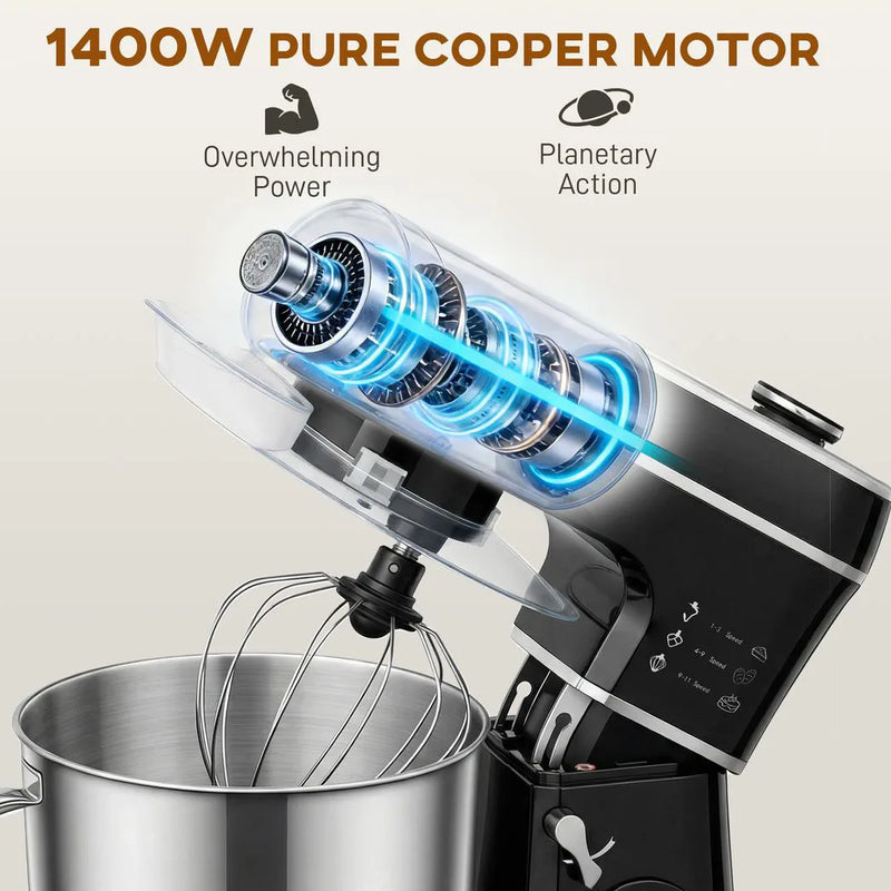 HOMCOM Stand Mixer, 6L 1400W Tilt-Head Food Mixer with 11 Speeds, Pulse & Fermentation Function, LED Display, Black