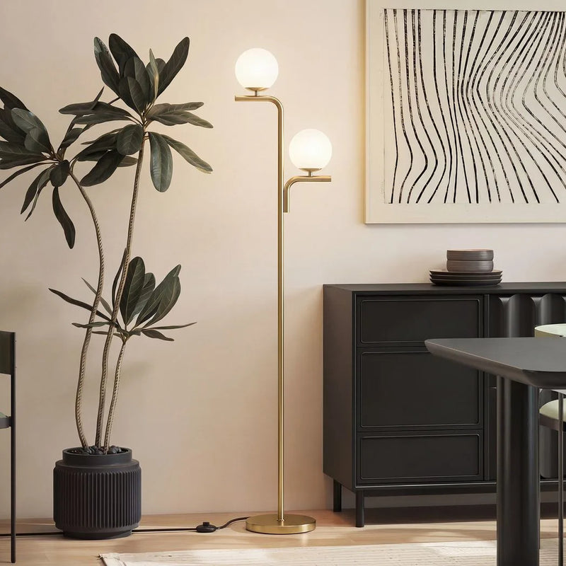 HOMCOM LED Floor Lamp, Modern Standing Lamp with 3 Colour Temperatures, Globe Glass Shades and Foot Switch, Gold Tone