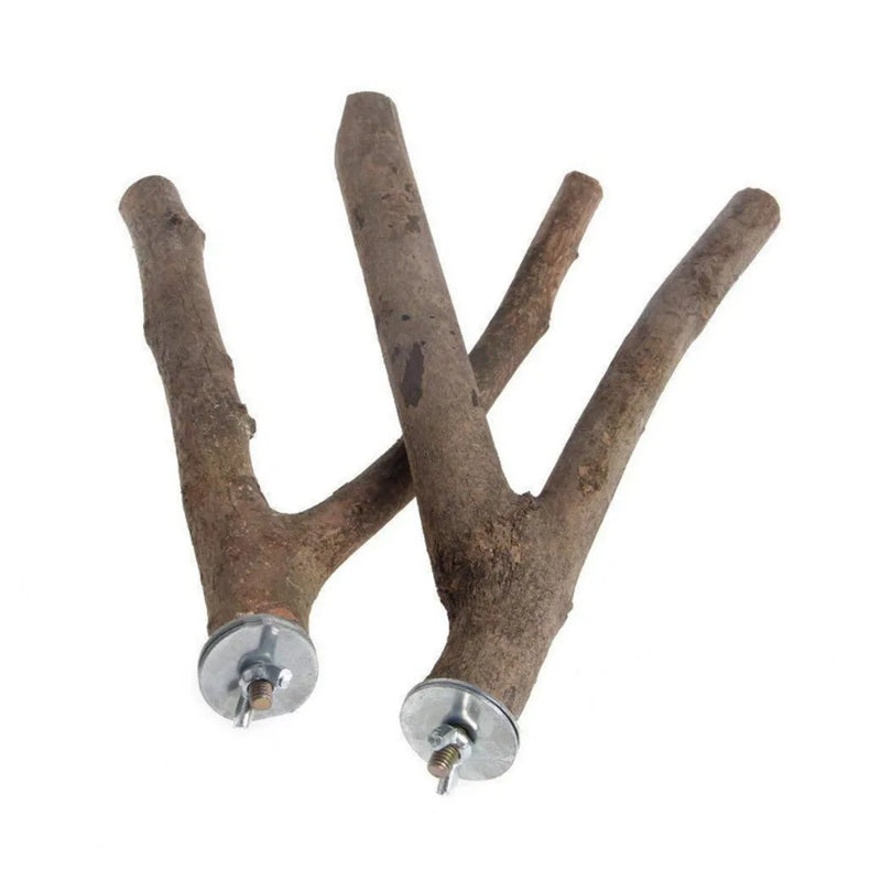 2Pcs/Set WoodParrot Bird Stand Tree Branch Hanging Toys Cage Perches Pet Budgie