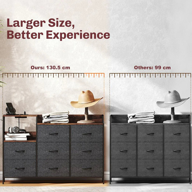 HOMCOM Chest of Eight Drawers, with Charging Station - Brown/Black