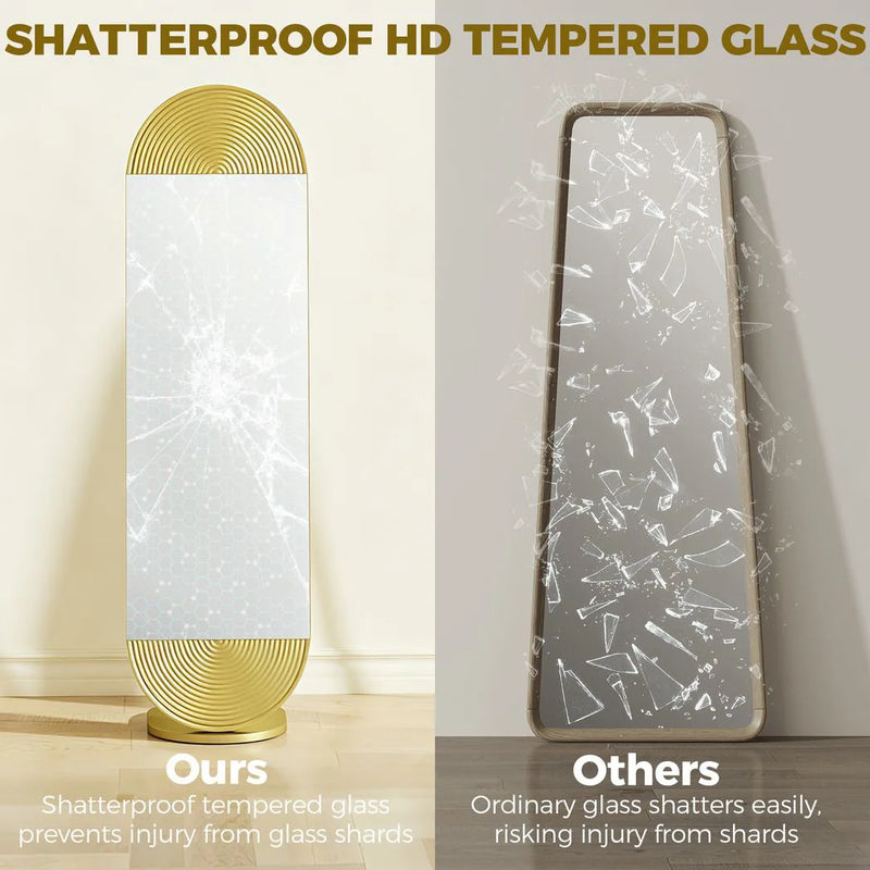 HOMCOM 50 x 161 cm Wavy Full Length Mirror, Free Standing Mirror with Metal Frame and Solid Base, Gold Tone