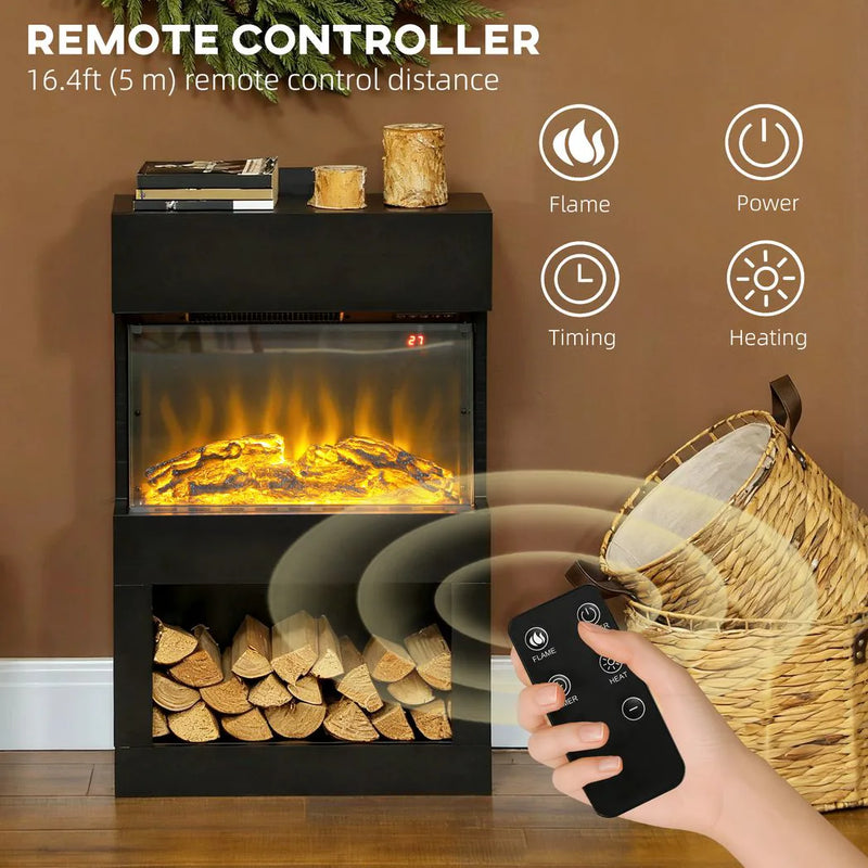 HOMCOM 19" Electric Fireplace with Surround, 3D Flame Effect, 6 Colours & 3 Brightness Levels, 1000W/2000W Black Electric Fire and Mantel Reach up to 30? Space with Remote & Timer, 3 Sided View