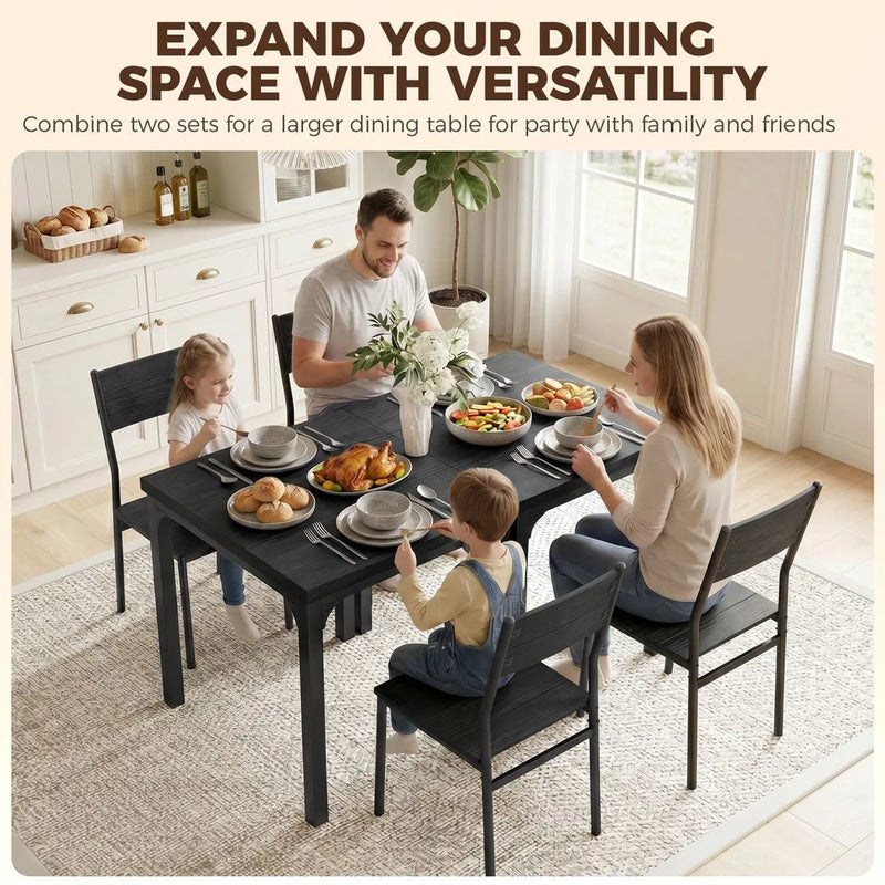 HOMCOM 3 Piece Space-Saving Kitchen Table and Chairs, Dining Table Set for 2 with Metal Legs, Black Wood Effect