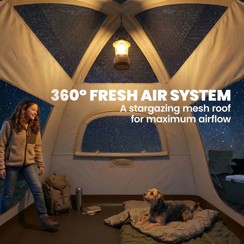 Outsunny Inflatable Camping Tent with Rainfly, 2-3 Man Air Tent 3000mm Waterproof Blow Up Tents, Cream