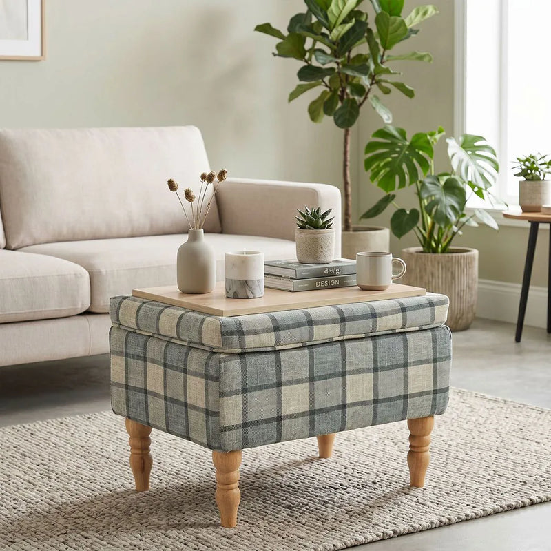 HOMCOM Linen Fabric Upholstered Footstool, Rectangular Storage Stool with Removable Top, Padded Seat and Hidden Space, Grey