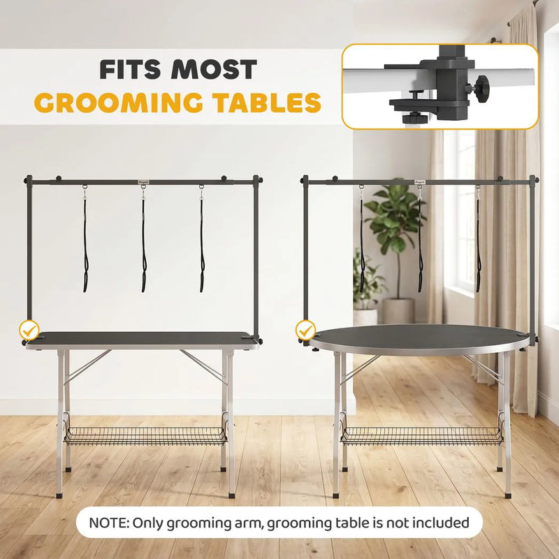 PawHut Dog Grooming Arm Adjustable H-Shape Dog Grooming Table Arm with Clamp and 3 Nooses Black