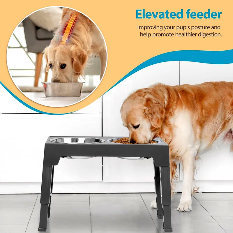 Large Dog Food Feeding Stand Station Stainless Steel Double Raised Bowls Feeding