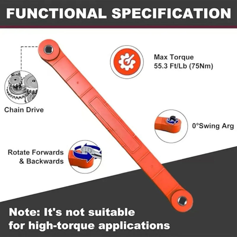15.4-inch offset extended wrench—a versatile extended wrench set for confined spaces, featuring 1/2-inch, 1/4-inch, and 3/8-inch drive adapters-red
