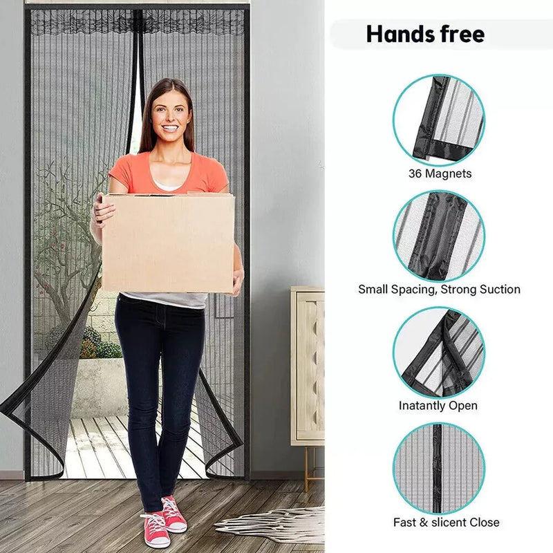 Magic Curtain Door Mesh Magnetic Fastening Mosquito Fly Bug Insect Net Screen UK-black