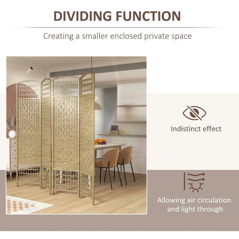 HOMCOM 4 Panel Folding Room Divider, Privacy Screen, Paravent Partition Separator for Living Room, Bedroom, Natural