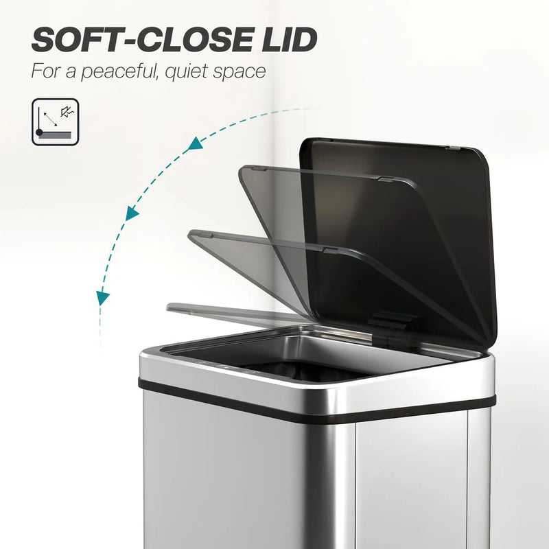 HOMCOM 40L Sensor Bin with Soft-Close Lid, Stainless Steel Automatic Touchless Motion Sensor Kitchen Bin, Silver Tone