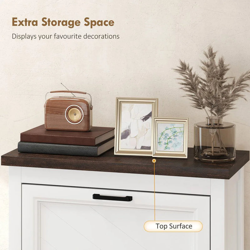 HOMCOM Shoe Cabinet with 3 Flip Drawers, Farmhouse Narrow Shoe Storage Cabinet with Adjustable Shelves, White