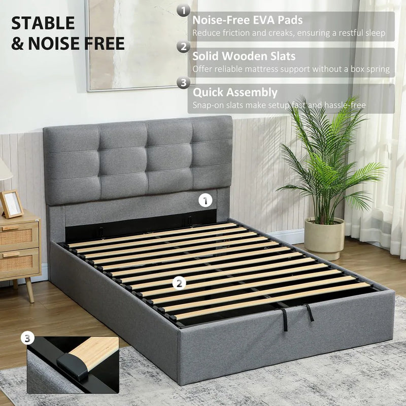 HOMCOM 4ft6 Double Ottoman Bed with Gas Lift Storage - Grey
