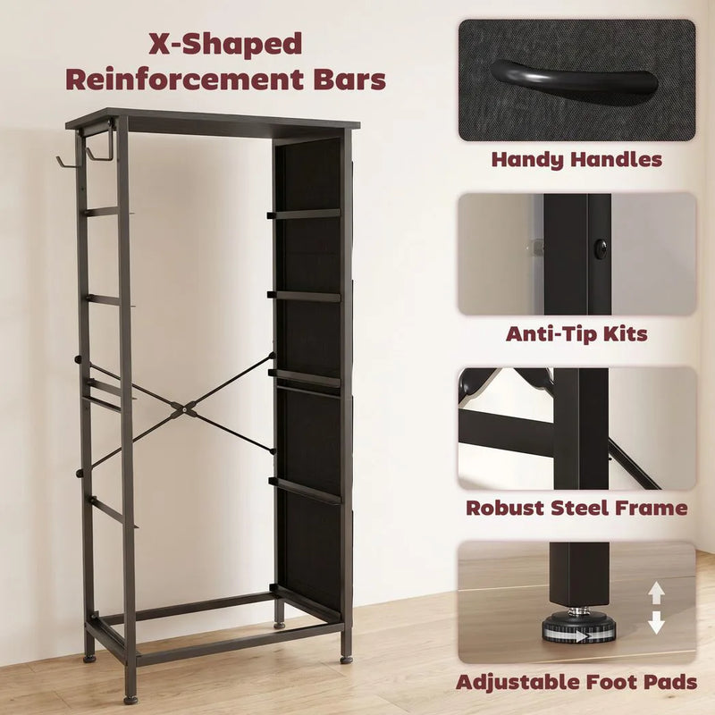HOMCOM Chest of Drawers, Dresser with 5 Fabric Drawers, Tall Storage Unit with 4 Pockets and 2 Hooks, Steel Frame, Black
