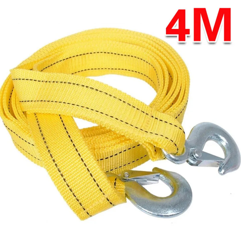 4M Heavy Duty 3 Ton Car Tow Cable Towing Pull-Rope Strap Hooks Van Road Recovery