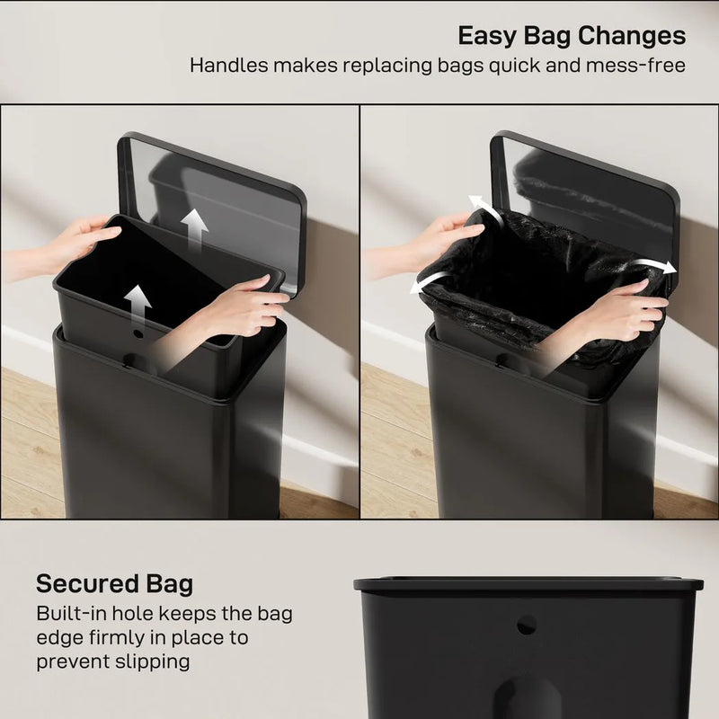 HOMCOM 20L Kitchen Bin with Soft-Close Lid and Stay-Open Function, Stainless Steel Pedal Bin with Removable Inner Bucket for Kitchen, Office, Home, Matte Black