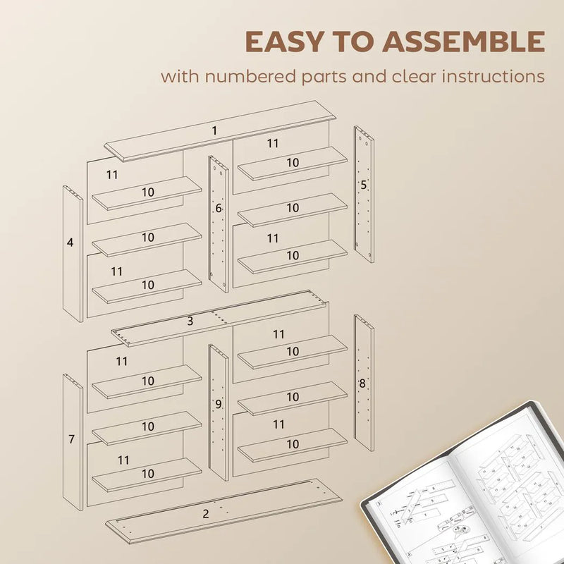 HOMCOM 16-Compartment Media Shelf - Rustic Brown