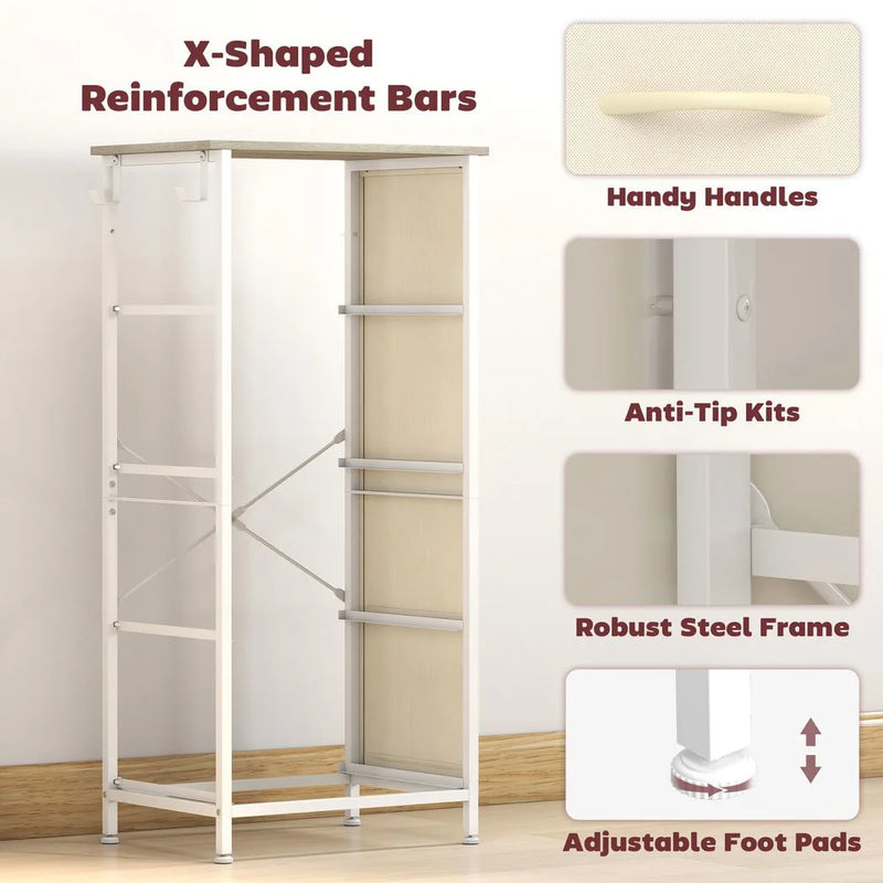 HOMCOM Chest of Drawers, Dresser with 4 Fabric Drawers, Tall Storage Unit with 4 Pockets and 2 Hooks, Steel Frame, Natural Wood