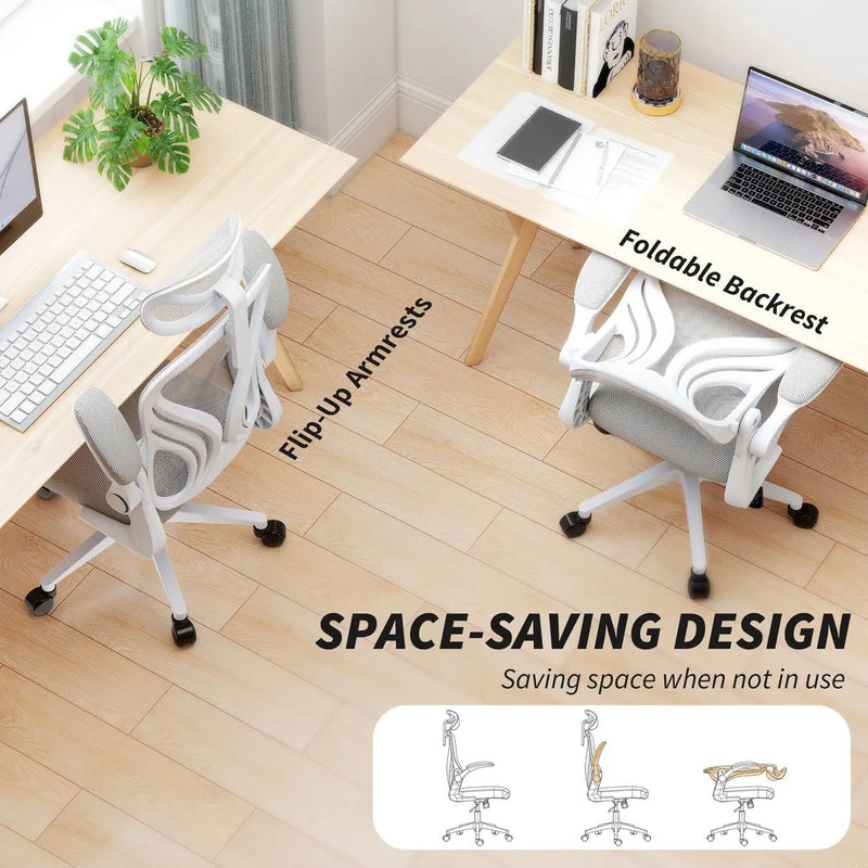 HOMCOM Ergonomic Office Chair with Foldable Backrest, 2D Headrest - Light Grey