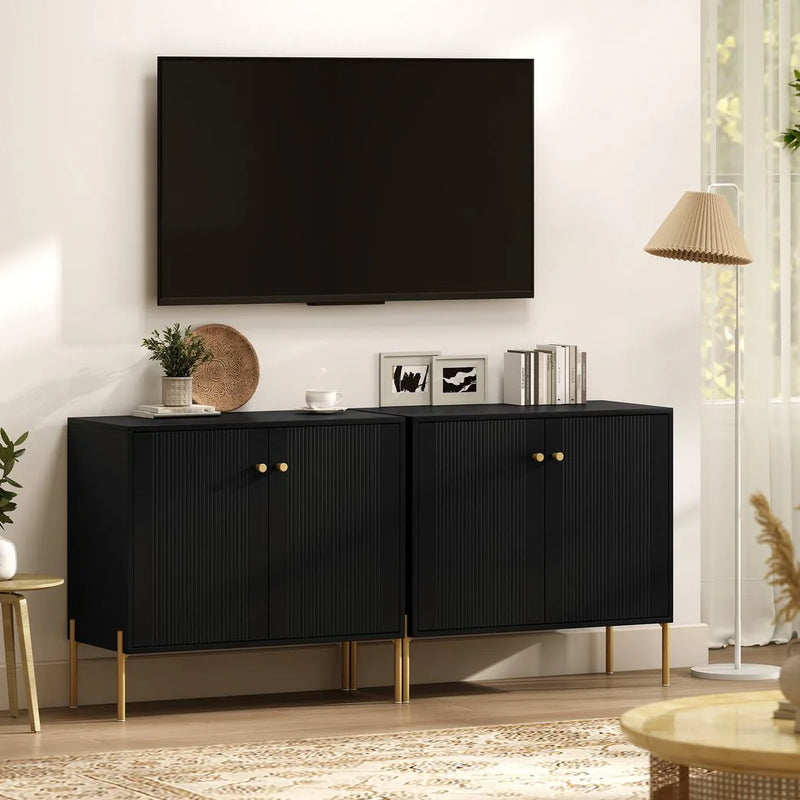 HOMCOM Sideboard Buffet Cabinet, Coffee Bar Cabinet with Fluted Doors and Adjustable Shelf, Black