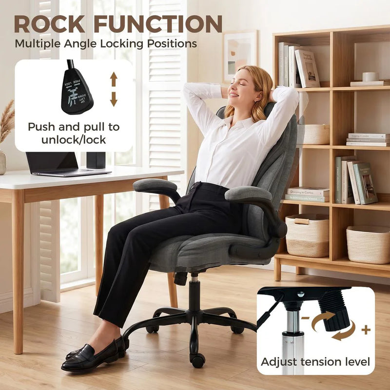 HOMCOM Office Chair, Ergonomic Desk Chair with Flip-up Armrest, Pocket Springs, Swivel Wheels, Adjustable Height, Grey