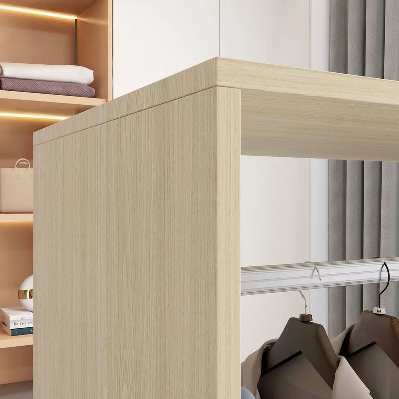 HOMCOM Open Wardrobe on Wheels, Bedroom Wardrobe with Clothes Hanging Rail, 2 Storage Shelves, Mobile Garment Rack for Cloakroom, Hallway, Natural