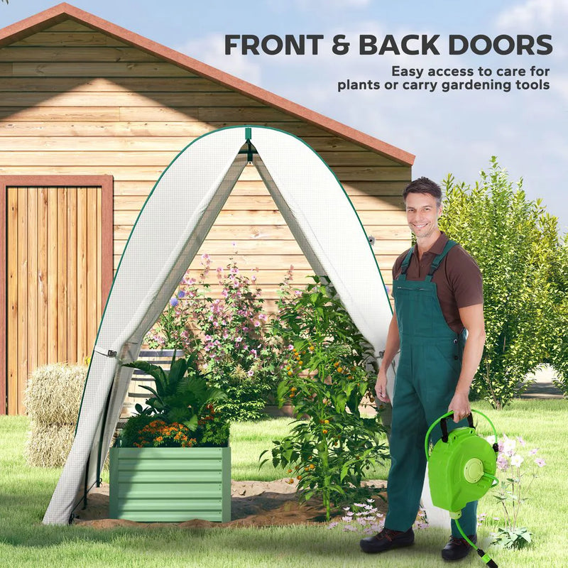 Outsunny Polytunnel Greenhouse with Sandbags, Walk-In Tunnel Green House with 2 Doors and Screen Windows, 1.8 x 1.8 x 2m, White