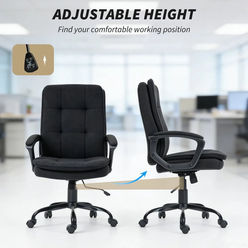 HOMCOM Linen-Look Double-Padded Office Chair - Black