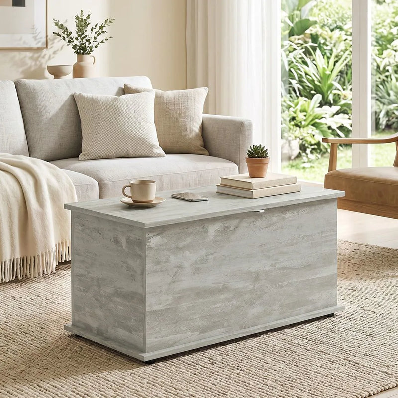 HOMCOM Storage Chest, 102L Blanket Box, Shoe Bench with Safety Hinged Lid, Bed End Bench for Bedroom, 80 x 40 x 45cm, Grey