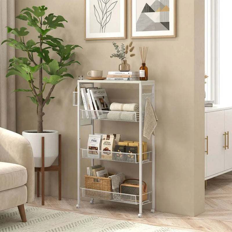 HOMCOM 3-Tier Kitchen Cart with 3 Steel Wire Baskets - White