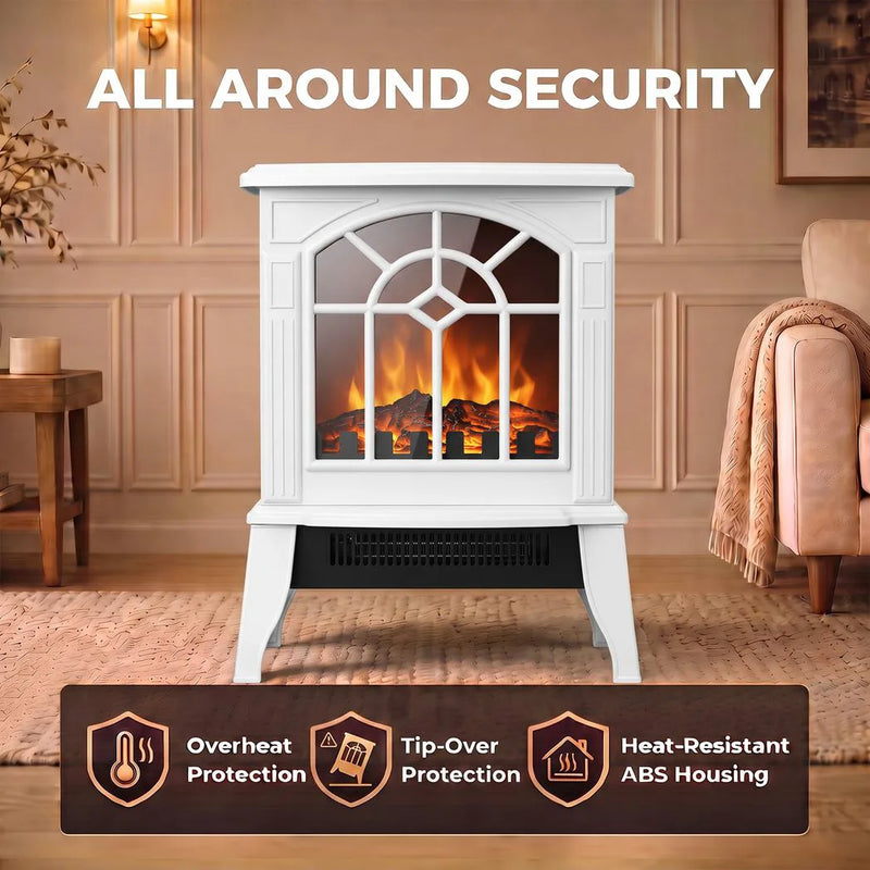 HOMCOM Freestanding Electric Fireplace, Electric Log Burner w/ LED Flame Effect, Overheating Safety System, 1000W/2000W, White