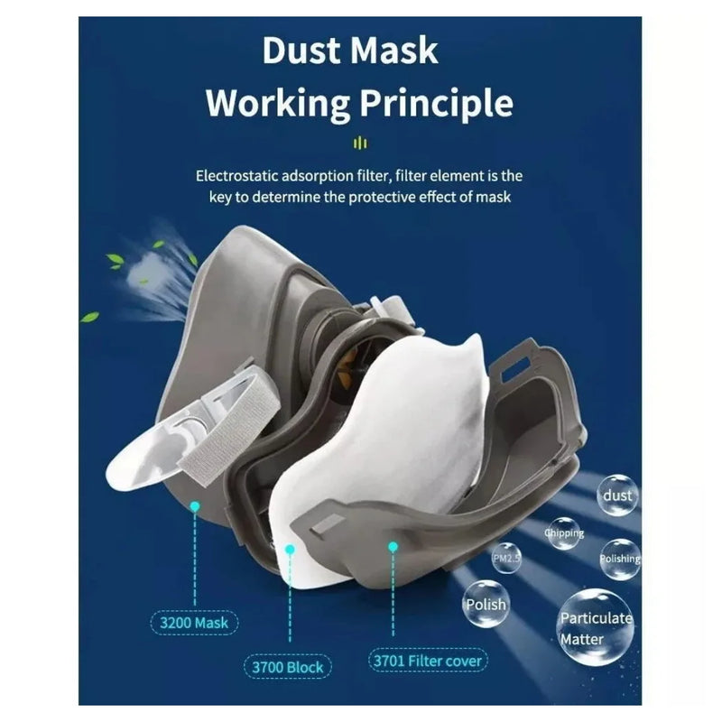 3200 Face Mask Half Face Cover Respirator Filter Reusable Facepiece With Goggles