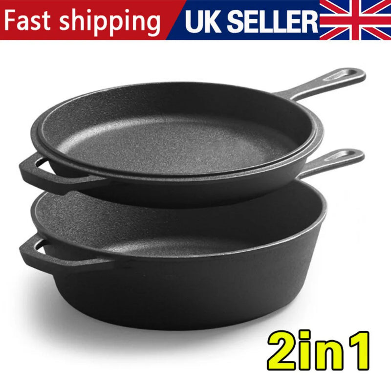 Cast Iron Casserole Dish Pot Pan Cook Camping Stew Dutch Oven Stockpot/Skillet