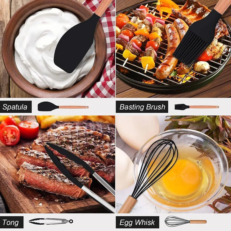 NEW 12Pcs Kitchen Utensils Set Silicone Cooking Nonstick Spatula Turner Spoon Tools UK