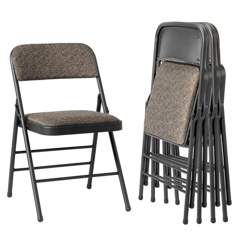 4 Pcs Folding Chairs, Black Patterned Fabric Upholstered Event Chairs, 18.1"×18.9"×29.9" Padded Seat & Back, Matte Steel Frame, Portable Foldable Chairs for Office, Conference, Living Room, School