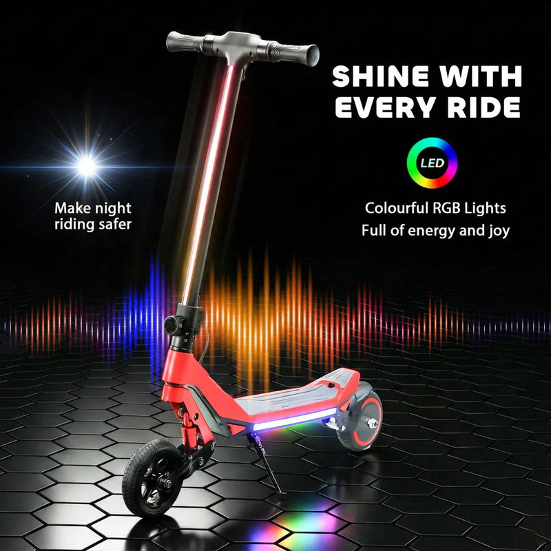 SPORTNOW Electric Scooter for Kids, Foldable E Scooter for Age Age 6 with LED Display, RGB lights, Up to 16km/h, Red
