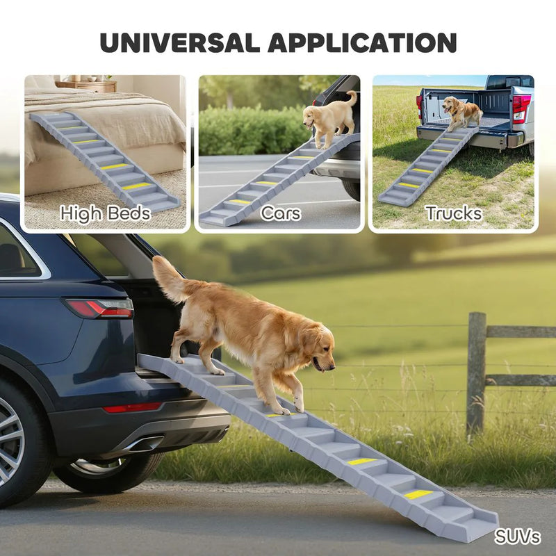 PawHut Dog Car Ramp with Anti-Slip Steps, 10-Steps Pet Stairs for Pets to Access Cars and High Beds, Grey